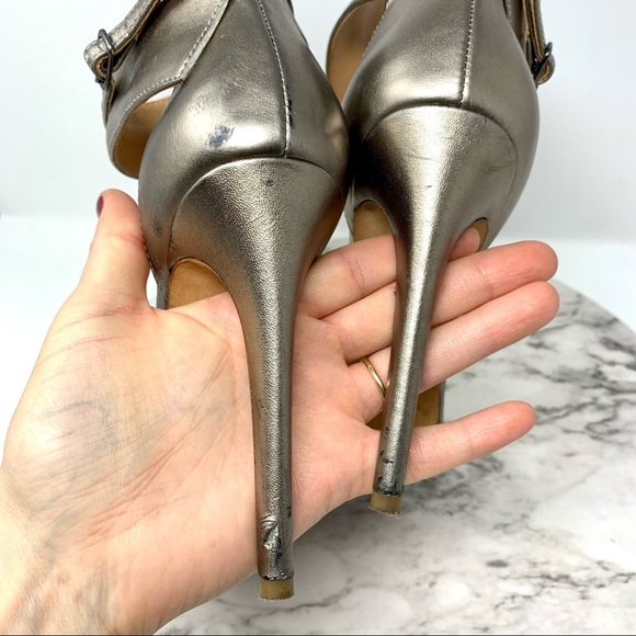 Halston Heritage Ellen Metallic Leather Ankle Strap Platform Sandal 7 Grunge - Picture 11 of 16